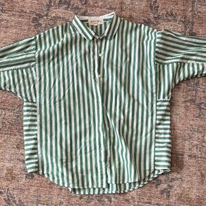 Alex Mill Women's Green and White Striped Button Down wash and go Shirt small
